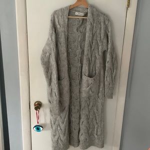 Wool-Blend Long Gray Blanket Sweater Jacket Zara